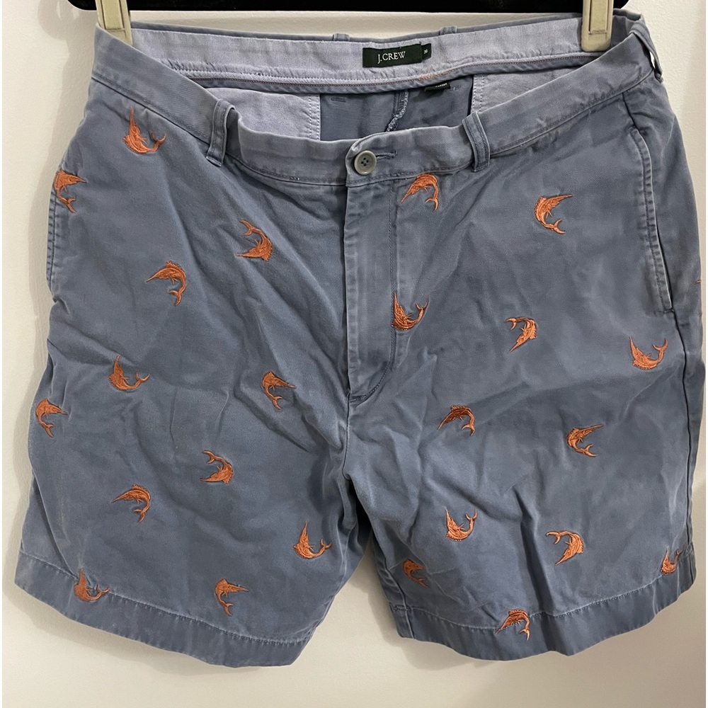 J. Crew Men’s Embroidered Swordfish blue chino shorts size 38